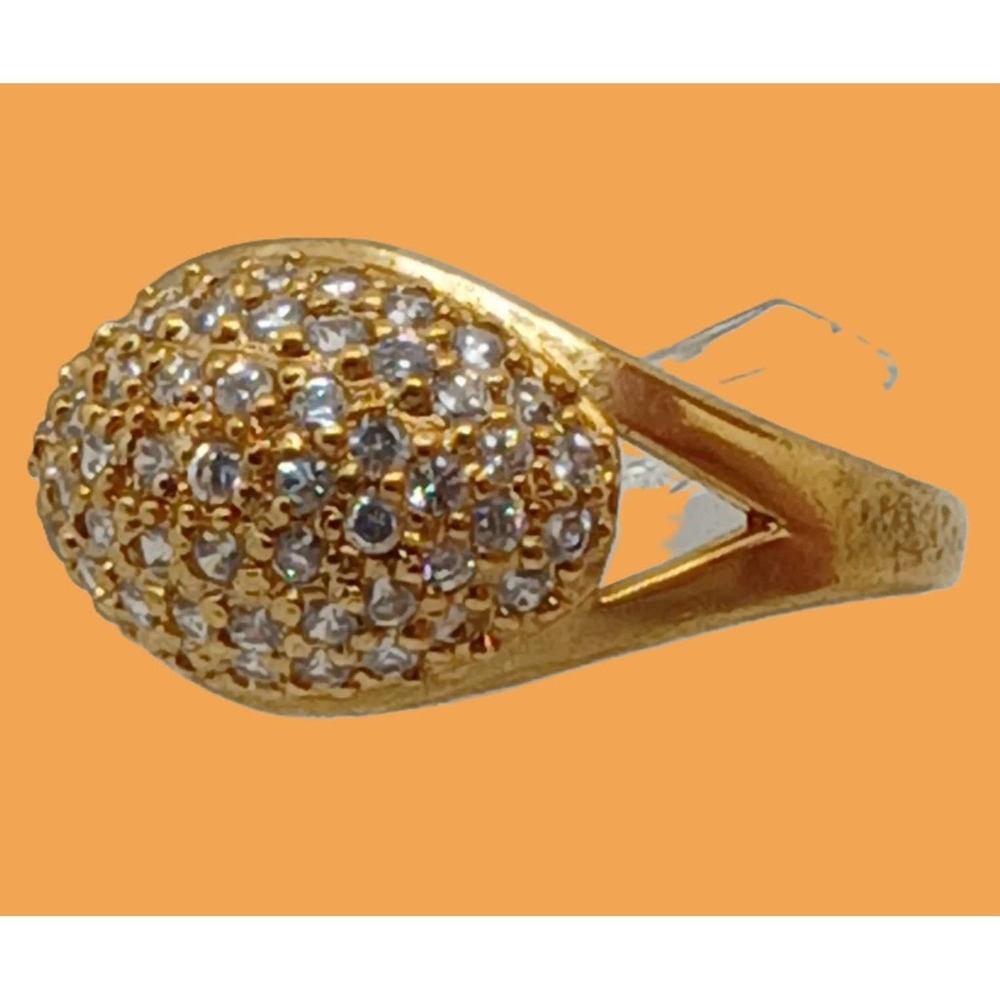 Vintage 1990s Gold Plated Dome Ring with Sim Diamond CZ Stones -‎ Size 10
